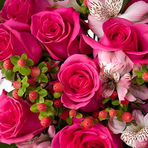 Playful Hot Pink Rose Arrangements Close Up - Image