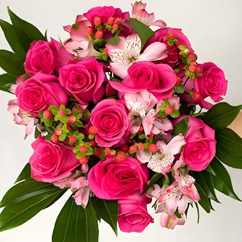 Playful Hot Pink Rose Arrangements Hand - Image