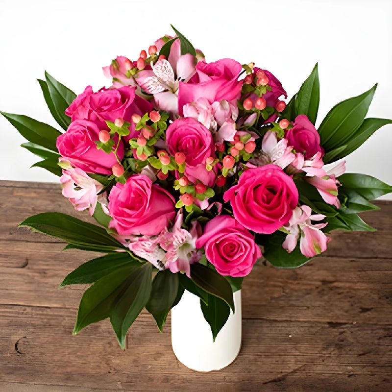 Playful Hot Pink Rose Arrangements Vase - Image