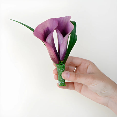 Plum Purple Mini Calla Lily Boutonniere and Corsage Pack