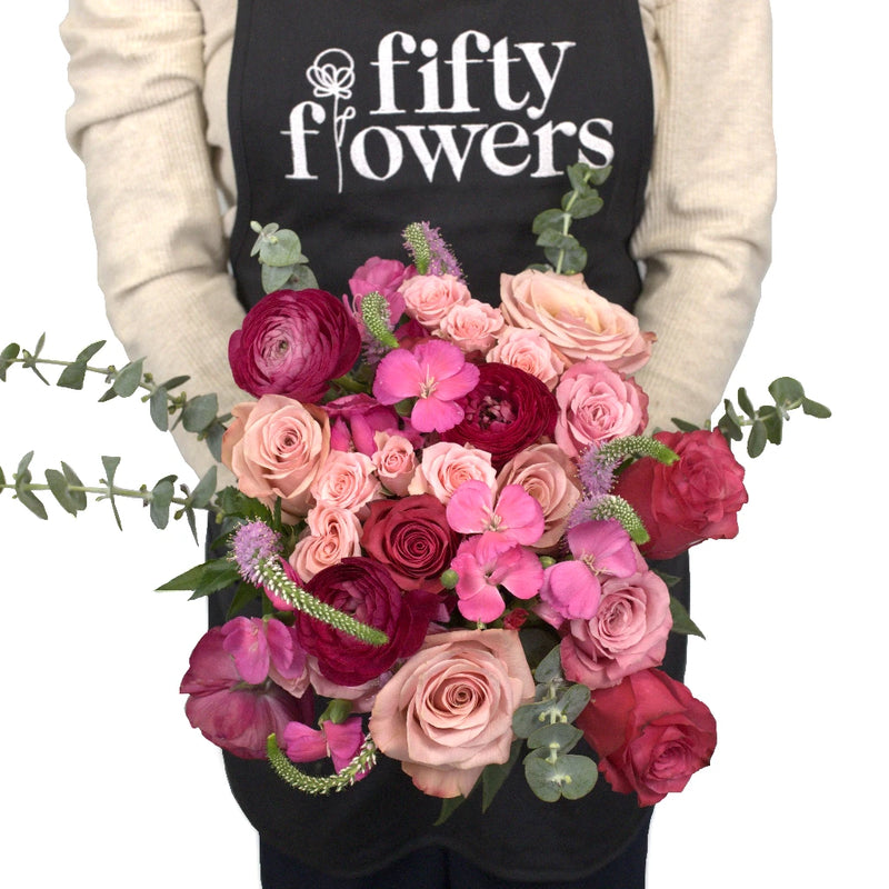 Pink Lovebirds Flower Centerpiece Apron - Image