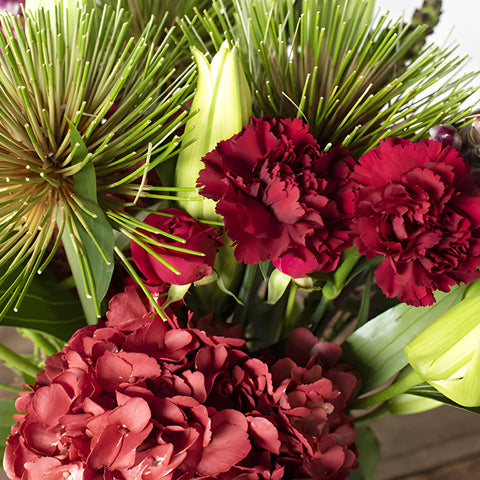 Pops of Red Flower Bouquet Up Close