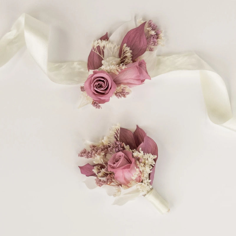 Pink Dried Boutonniere And Corsage Pack - Image