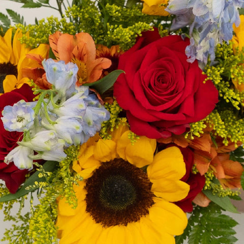 Red Meets Sunflower Centerpiece Close Up - Image