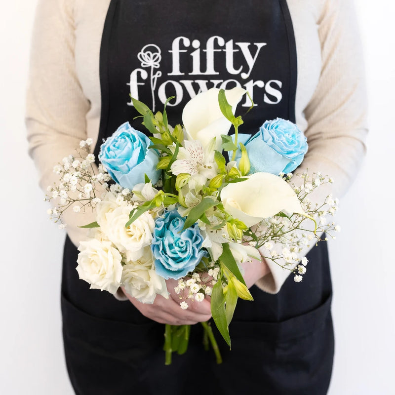 Velvet Blue Fresh Rose Diy Flower Kit Apron - Image