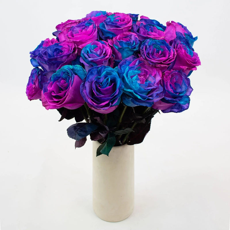 Blue Pink and Purple Rose Flower Bunch in Vase