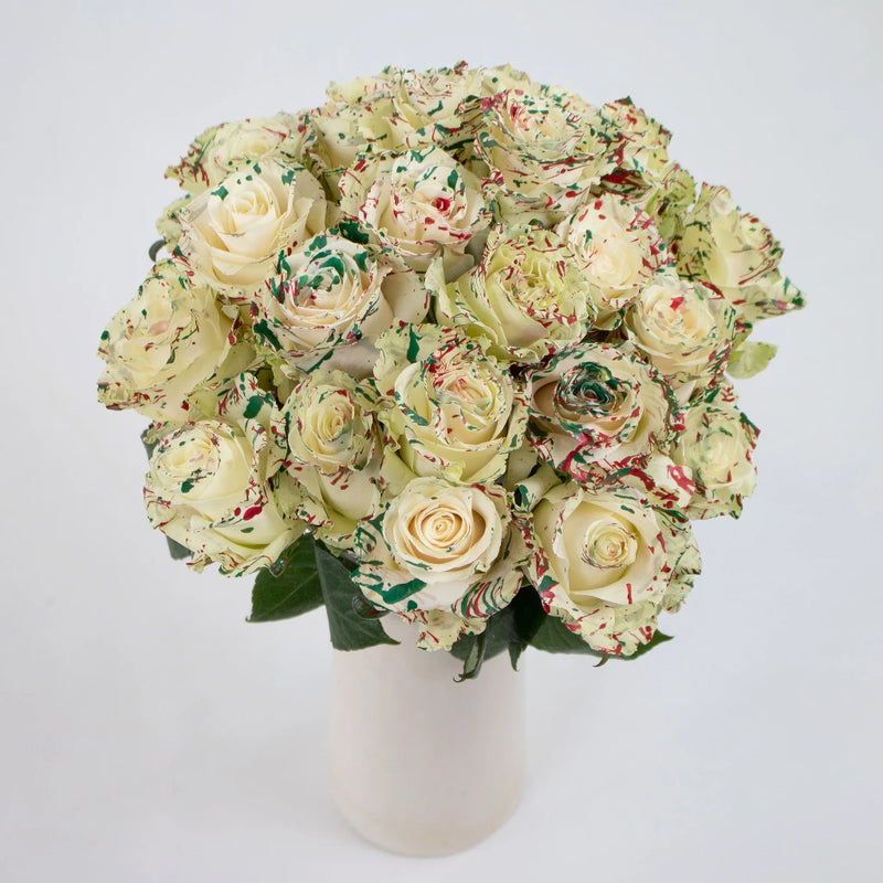 White Red Green Rose Flower Bunch in Vase