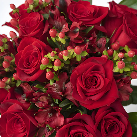 Sultry Red Flower Bouquet Up Close