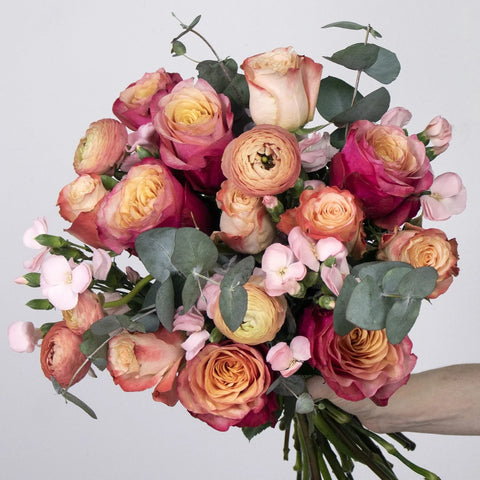 Romantic Orange and Pink Wholesale Flowers Up Close