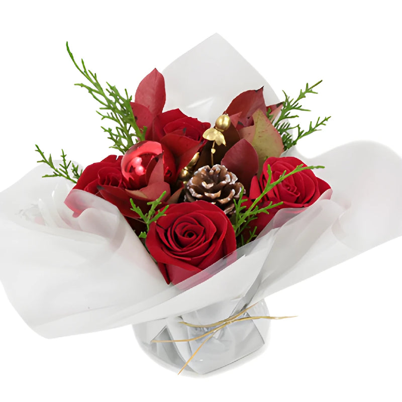  Tinsel And Pine Rose Centerpiece