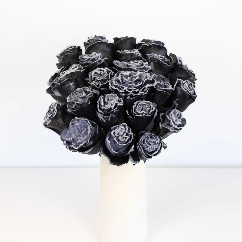 Tinted Black Fuzzy Roses Vase - Image