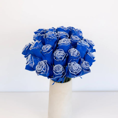 Tinted Blue Fuzzy Roses Vase - Image