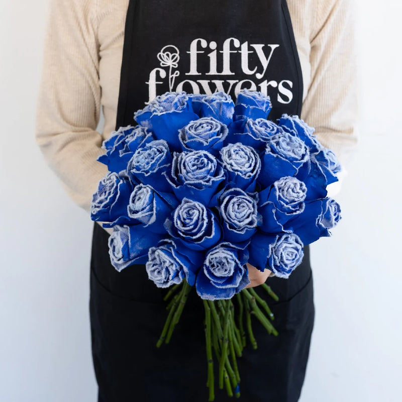 Tinted Blue Fuzzy Roses Apron - Image
