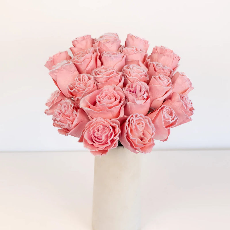 Tinted Light Pink Fuzzy Roses Vase - Image