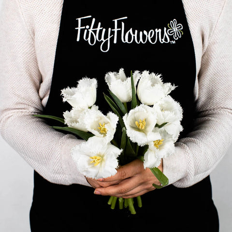 White Fringe Tulip Flower Bunch in Hand