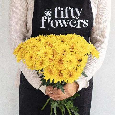 Brassy Yellow Dahlia Style Cushion Flower Apron - Image