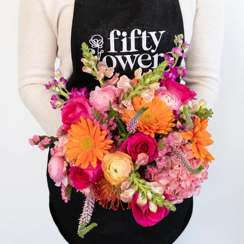 Pink With A Tangerine Twist Diy Flower Kit Apron - Image