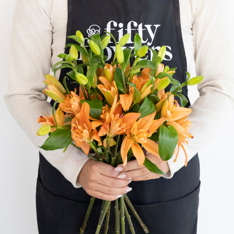 Coral Butterfly Lily Flower Apron - Image