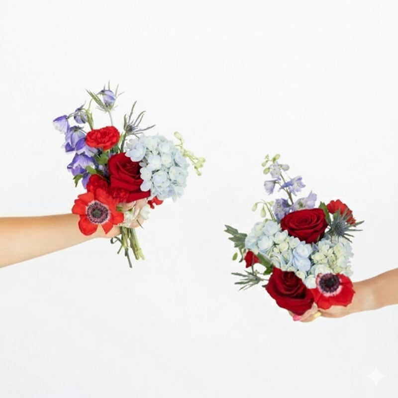 Red And Blue Wildflowers Bouquet Bar Flower Kit Vase - Image