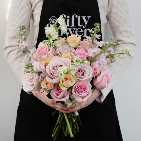 Pretty In Pink Flower Bouquet Apron - Image