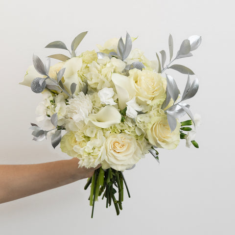 Modern Holiday Glam Silver Flower Bouquet Close Up - Image