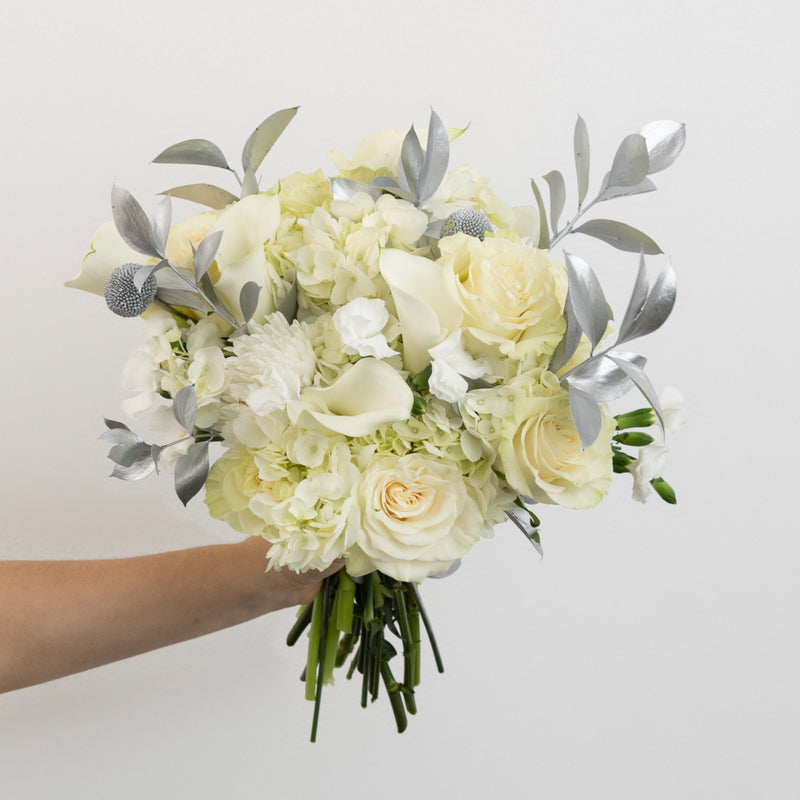 Modern Holiday Glam Silver Flower Bouquet Close Up - Image