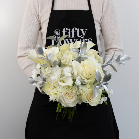 Modern Holiday Glam Silver Flower Centerpieces Apron - Image
