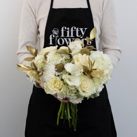 Modern Holiday Glam Gold Flower Centerpieces Apron - Image