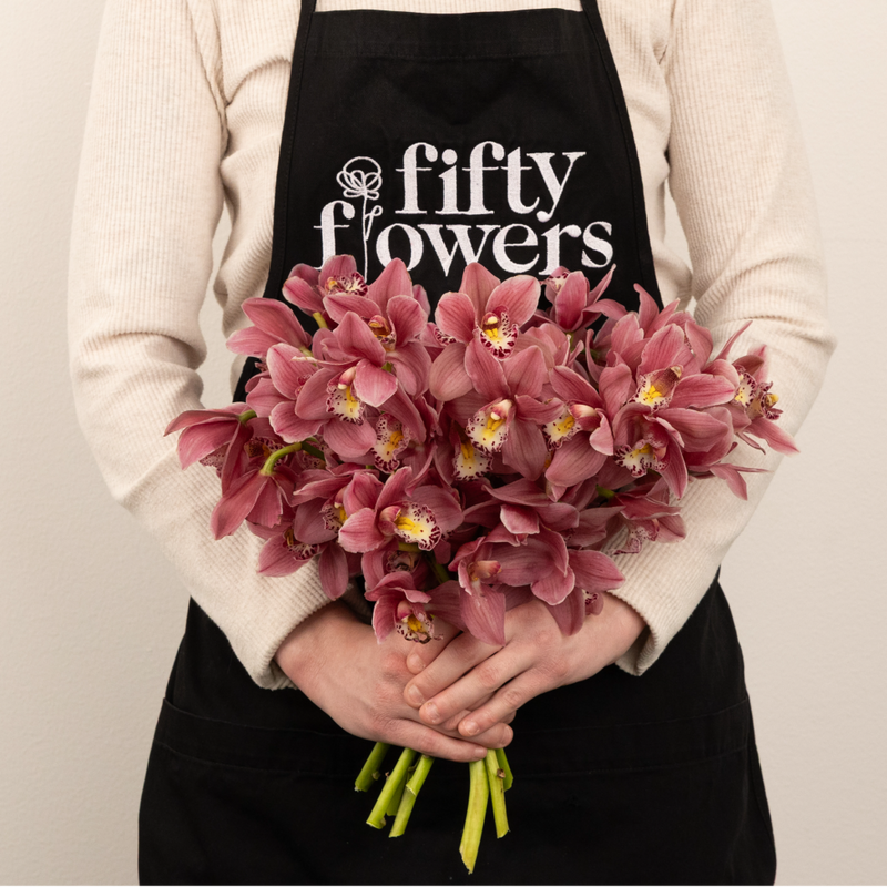 Rosey Wine Mini Cymbidium Orchid Apron - Image