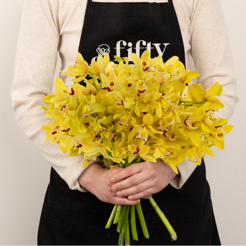 Sunny Yellow Mini Cymbidium Orchids Apron - Image
