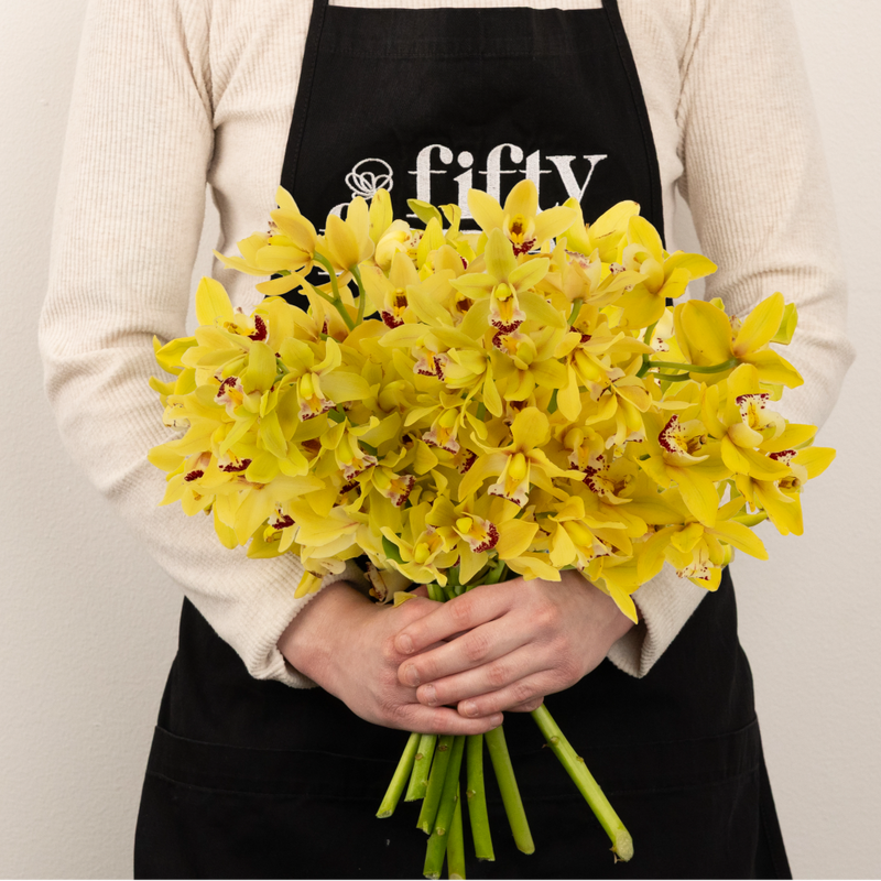Sunny Yellow Mini Cymbidium Orchids Apron - Image