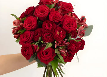 Ruby Red Flower Bouquet Close Up - Image