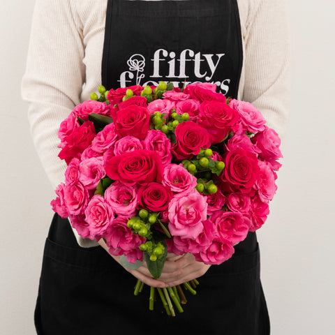 Bright Pink Flower Bouquet Apron - Image