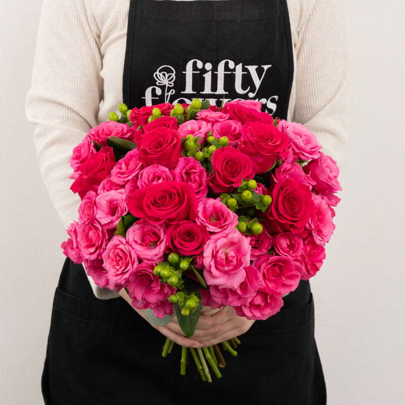 Bright Pink Flower Bouquet Apron - Image