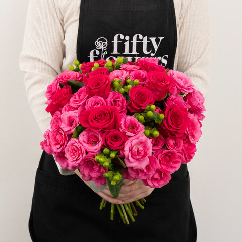 Bright Pink Flower Centerpieces Apron - Image