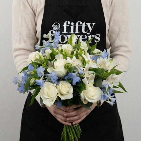 Beautiful Blues Flower Bouquet Apron - Image