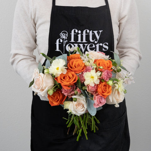 Coral Glow Flower Bouquet Apron - Image
