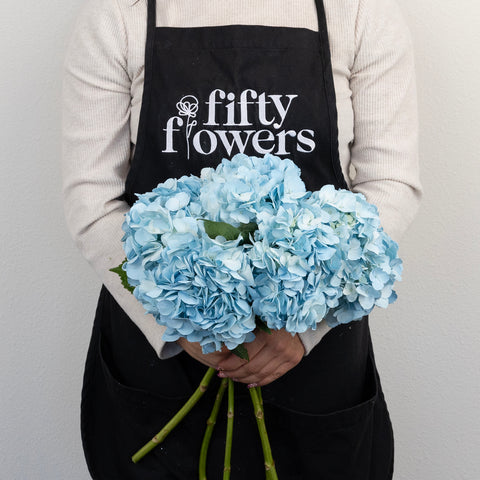 Cool Blue Airbrushed Hydrangea Flower Apron - Image