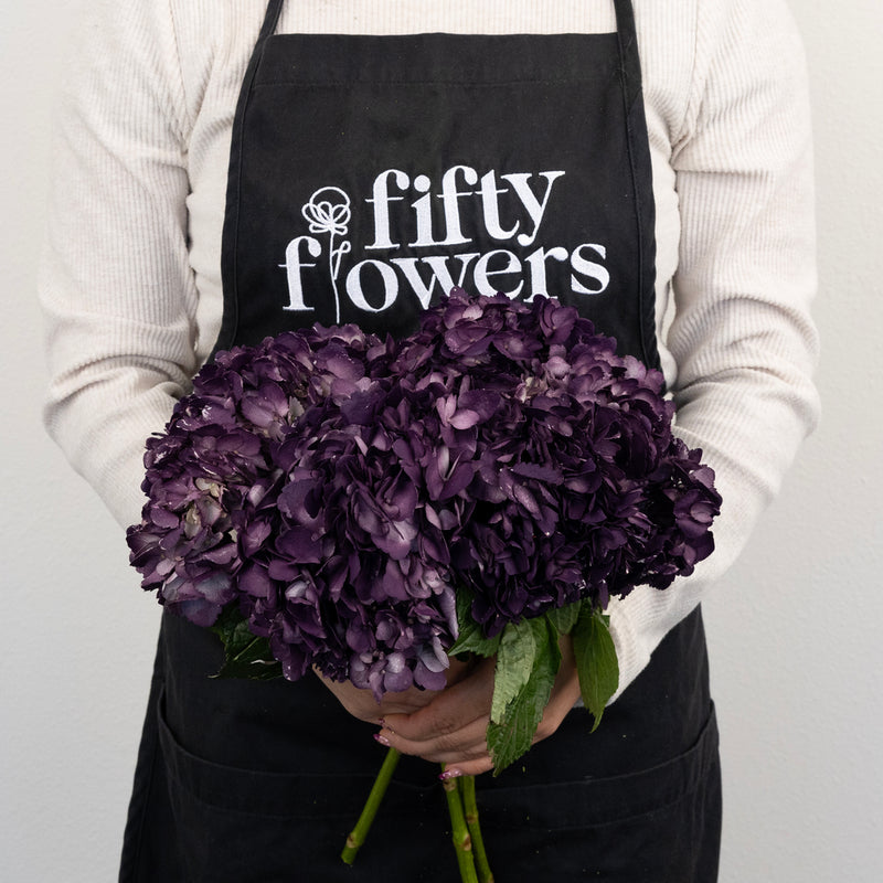 Plum Noir Airbrushed Hydrangea Flower Apron - Image