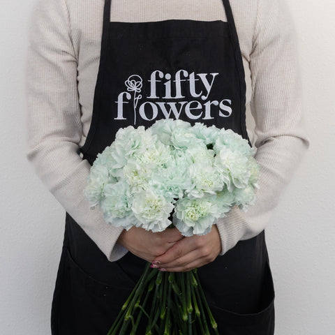 Cool Blue Tinted Carnation Flowers Apron - Image