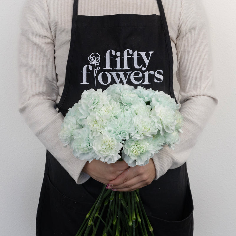 Cool Blue Tinted Carnation Flowers Apron - Image