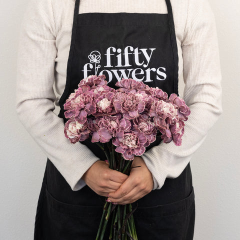 Plum Noir Tinted Carnation Flowers Apron - Image