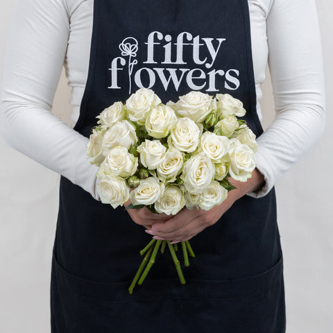Floreana White Spray Roses Apron - Image