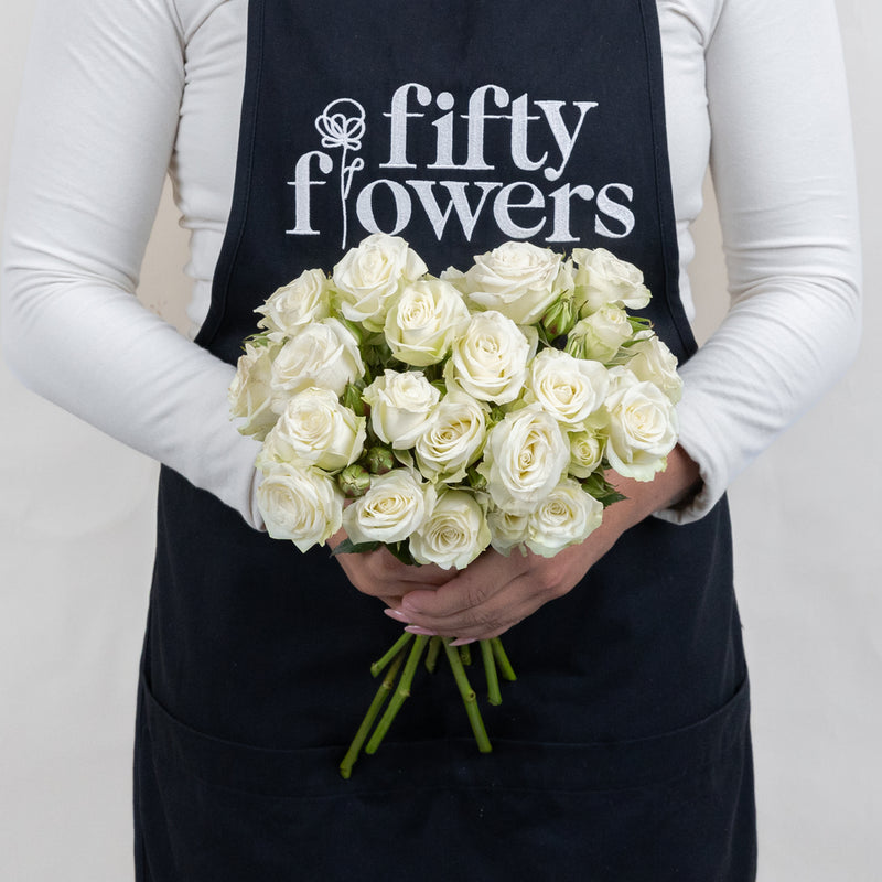 Floreana White Spray Roses Apron - Image