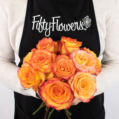 Circus Yellow And Red Rose Flower Bunch in Hand