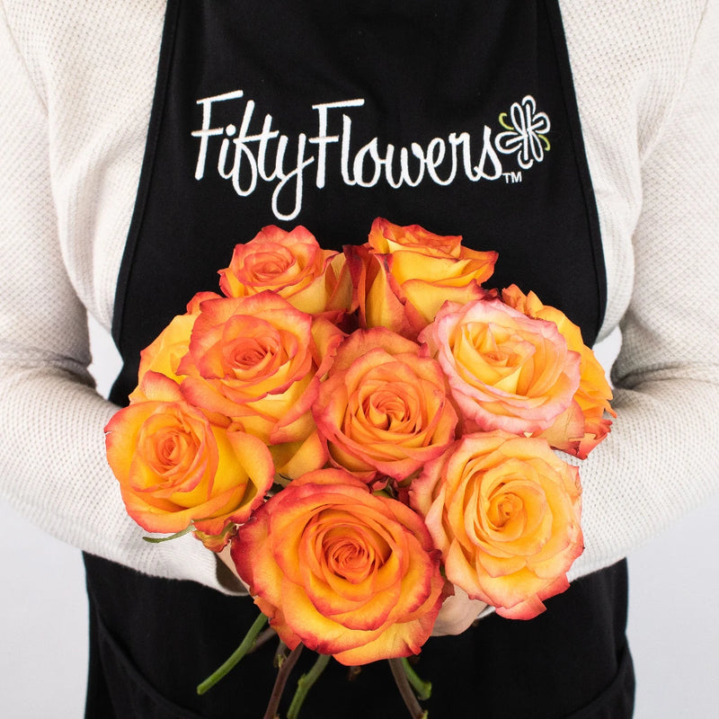 Circus Yellow And Red Rose Flower Bunch in Hand