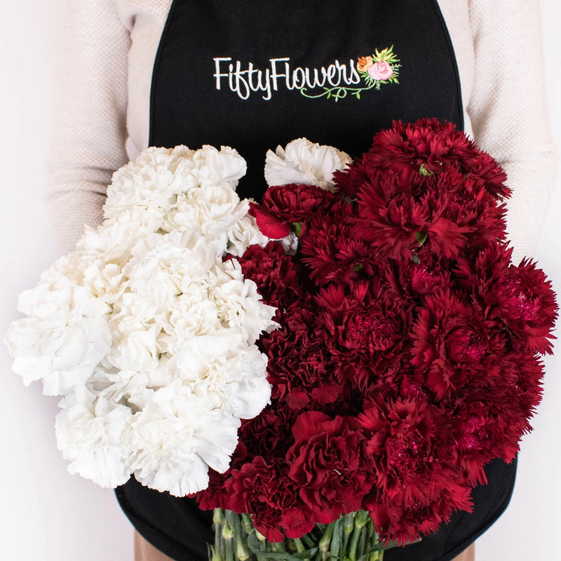 Red Burgundy White Flower Bouquet in Hand