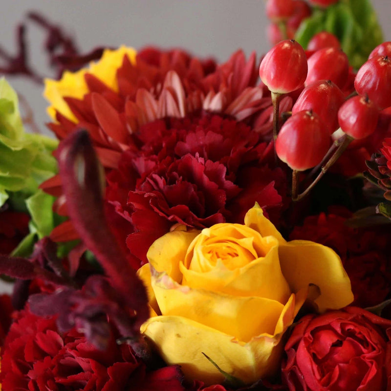 Crimson Sun Flower Arrangement Up Close