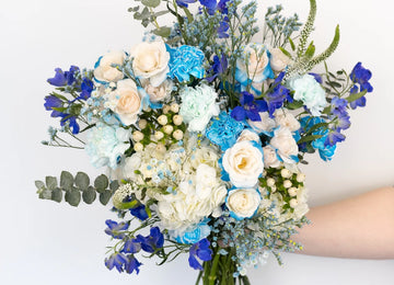 Aqua Blue Flower Arrangement Hand - Image