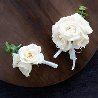 Ivory Spray Rose Boutonniere and Corsage Pack